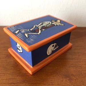 Día de los Muertos Day of the Dead blue and orange wood box